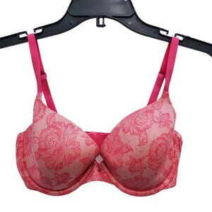 Victoria's Secret Lined Demi Pink Lace Print Gem Smooth Underwire Plunge Bra 34D